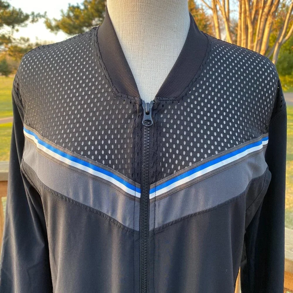Z by Zella Women’s Main Event Mesh Yoke Top Track Jacket Medium Black Full Zip - Picture 12 of 13